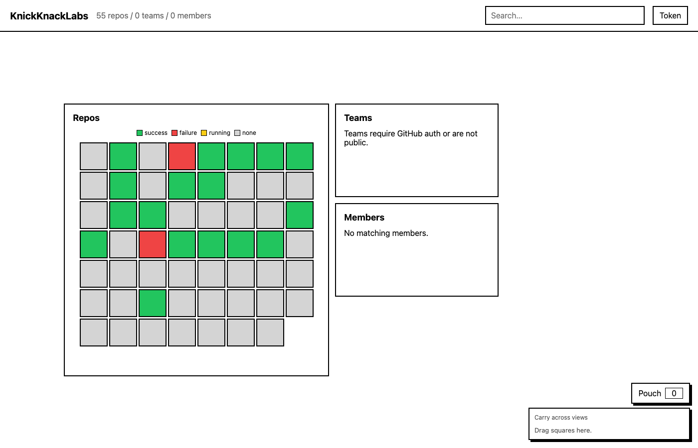 GitHub Grid Explorer showing a repository cockpit as colored status squares.